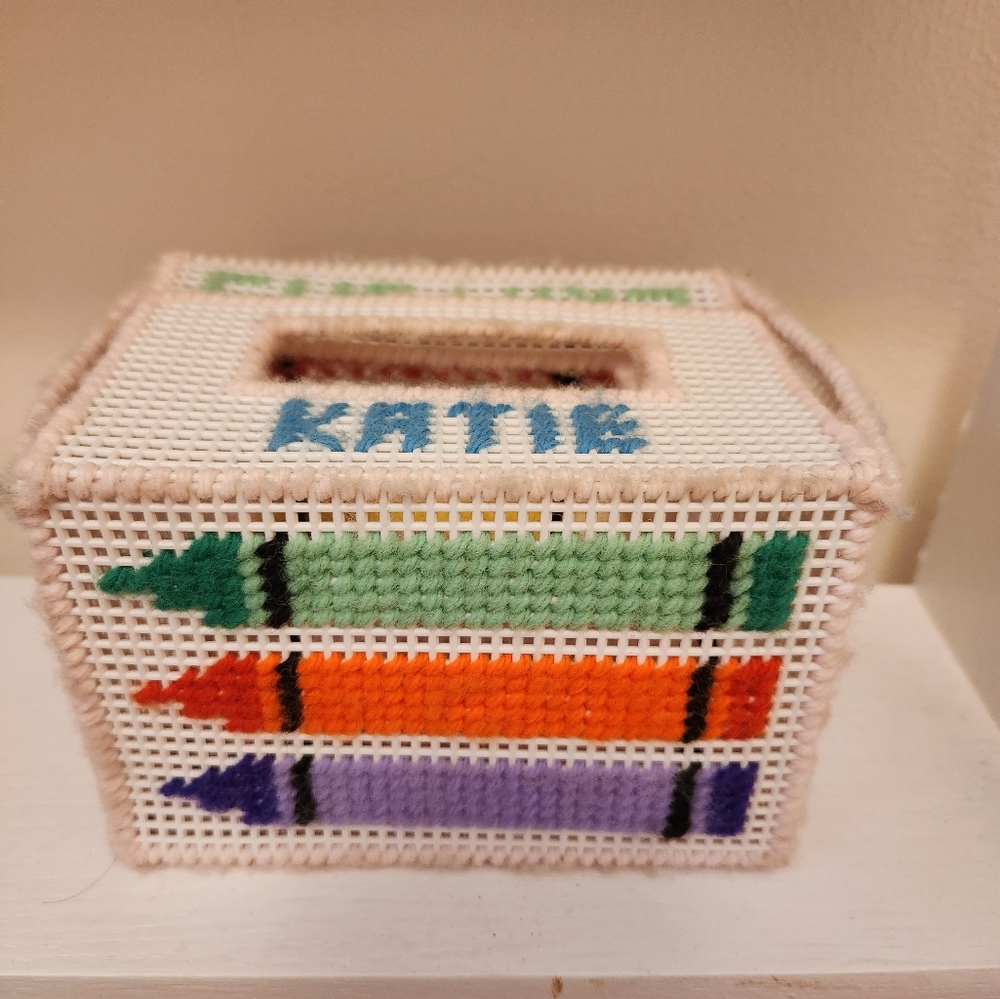 Basket for storage with crayon motif and Katie personalization